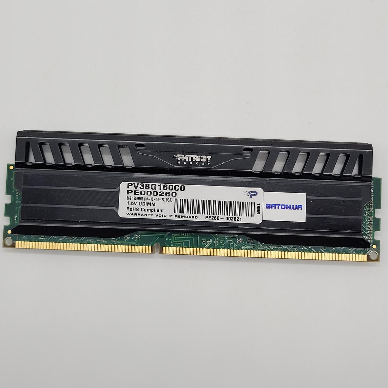 Ігрова оперативна пам'ять Patriot Viper DDR3 8Gb 1600MHz PC3-12800U 2R8 CL10 (PV38G160C0) Б/В