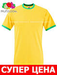Жовта чоловіча футболка з зеленою окантовкою Valueweight Ringer Fruit of the Loom 2XL, Молодіжний, фото 3