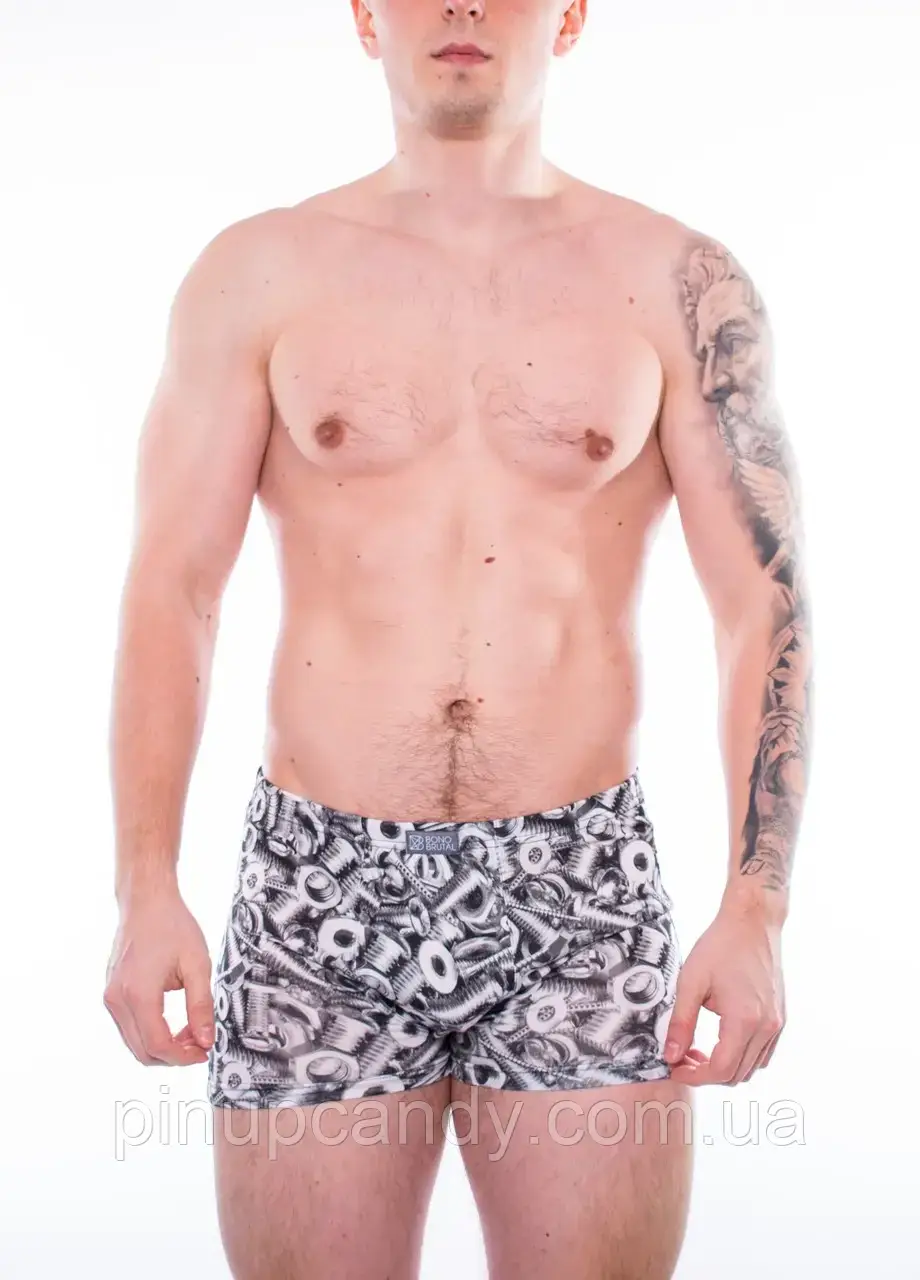 Чоловічі труси боксери з модалу Bono МШ принт болти сірі розмір 48, фото 1