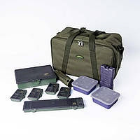 Рибальська сумка фідерна з акумулятором холоду, 7-ма різносекційними коробками, поводочницею і чохлом для шпуль Acropolis РСФ-1
