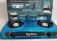 Газова плита Rainberg RB-2233, 2 конфорки, настільна модель з металевим корпусом, підключення до балона