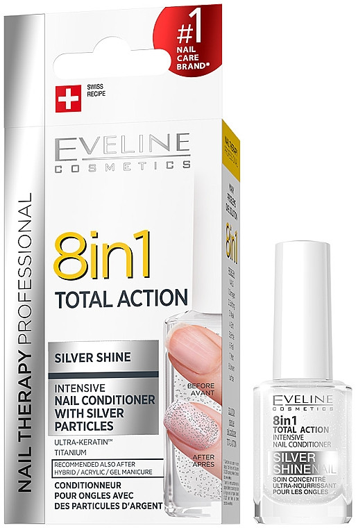 Засіб для відновлення нігтів 8 в 1 Eveline Cosmetics Nail Therapy Professional Silver Shine 12 мл, фото 1