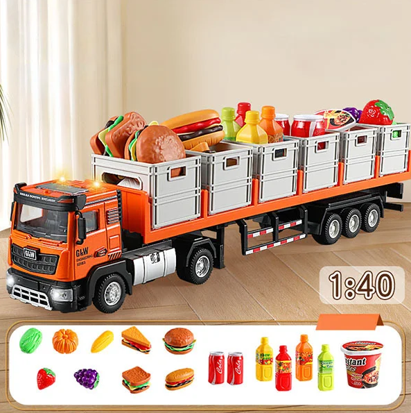 Іграшкова вантажівка з продуктами, має звукові та світлові ефекти, 20+ предметів у наборі, фото 1