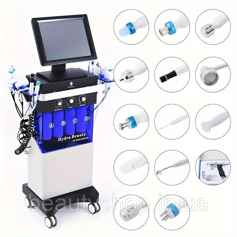 Апарат для алмазного гідропілінгу Aqua Facial 14 в 1 — вакуумна система для глибокого очищення та омолодження шкіри обличчя