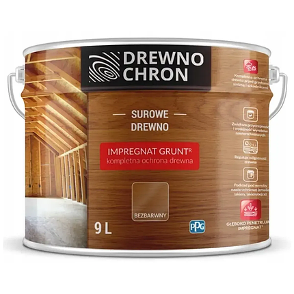 Біозахисна ґрунтовка для деревини Drewnochron Grunt R 9л, фото 1