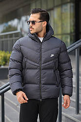 Чоловіча чорна куртка Nike зимовий спортивний пуховик Найк з капюшоном темно-синій