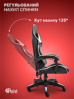 Геймерське комп'ютерне крісло 4Points DL з подушками офісне ігрове розкладне для ПК вдома Біле, фото 5