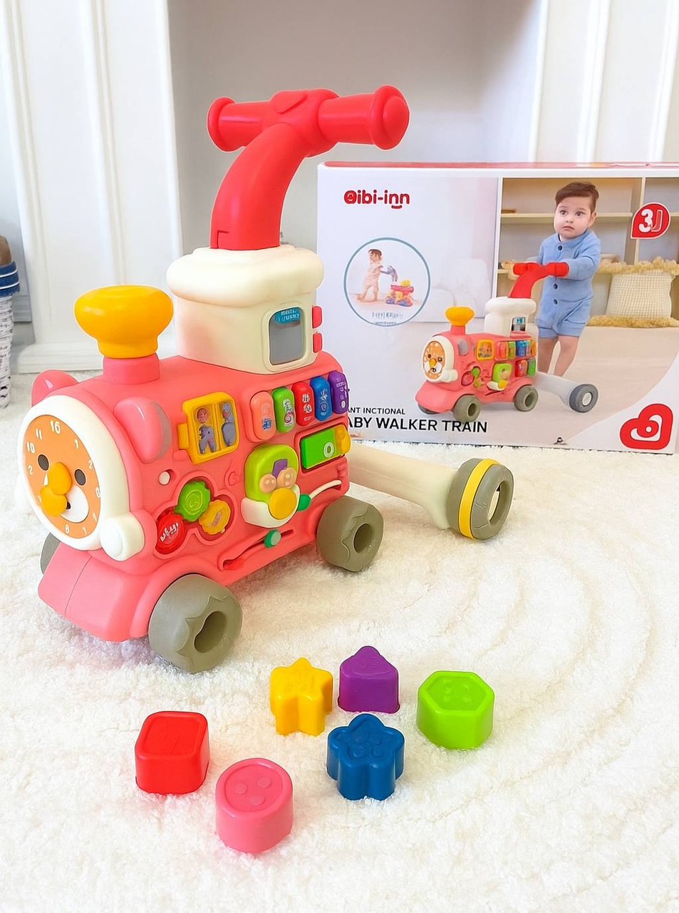 Дитяча каталка-ходунки 6062-6063 каталка-толокар, з парогенератором Рожевий Паровозик, фото 1