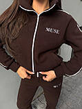 Флісовий теплий спортивний жіночий костюм "Muse", коричневий жіночий спортивний костюм на осінь -зиму, фото 6