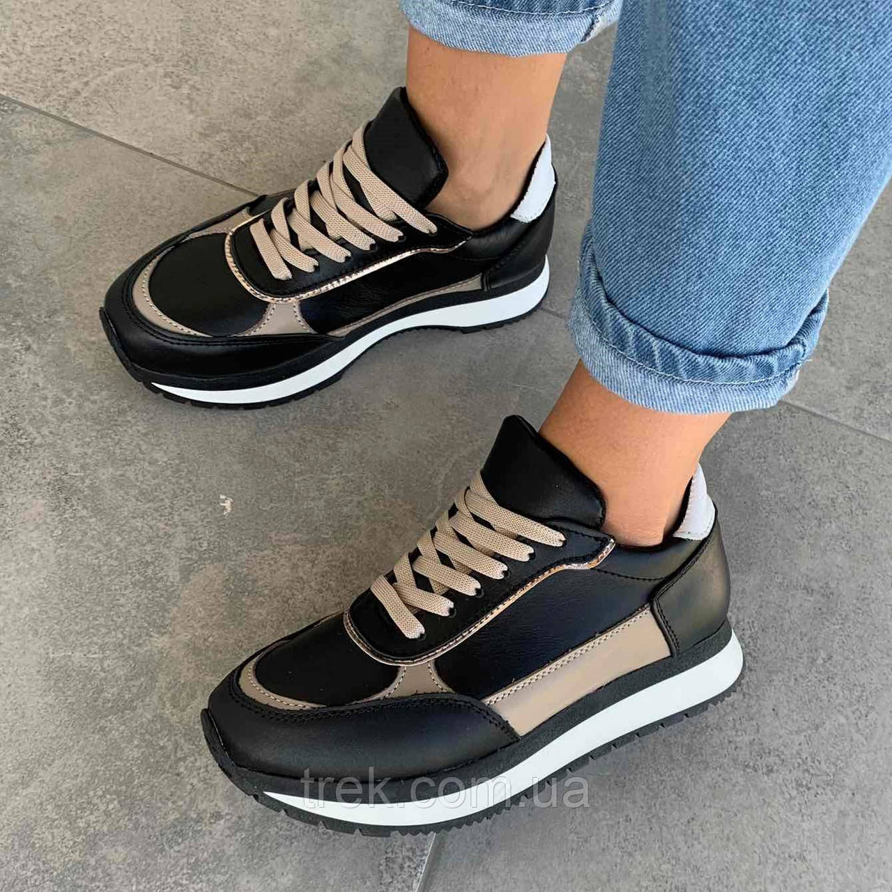Кросівки шкіряні чорно-бежеві /23846/ 38р, фото 1