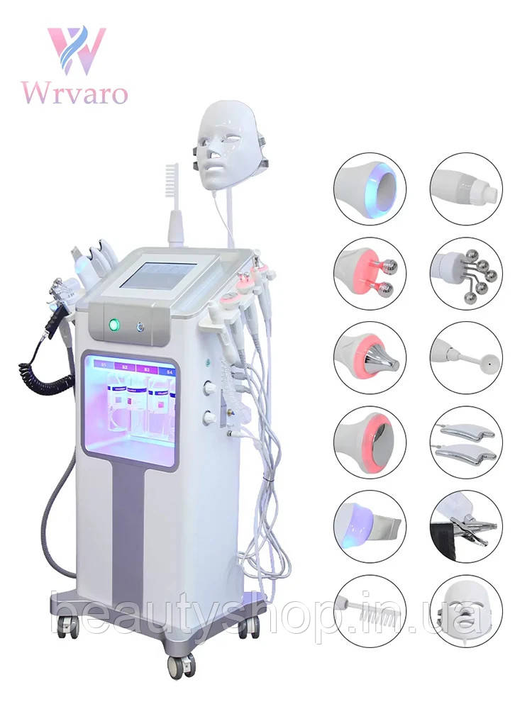 Апарат 12-в-1 з воднево-кисневим бульбашковим ефектом — гідродермабразія, киснева терапія, RF-ліфтинг та LED-маска
