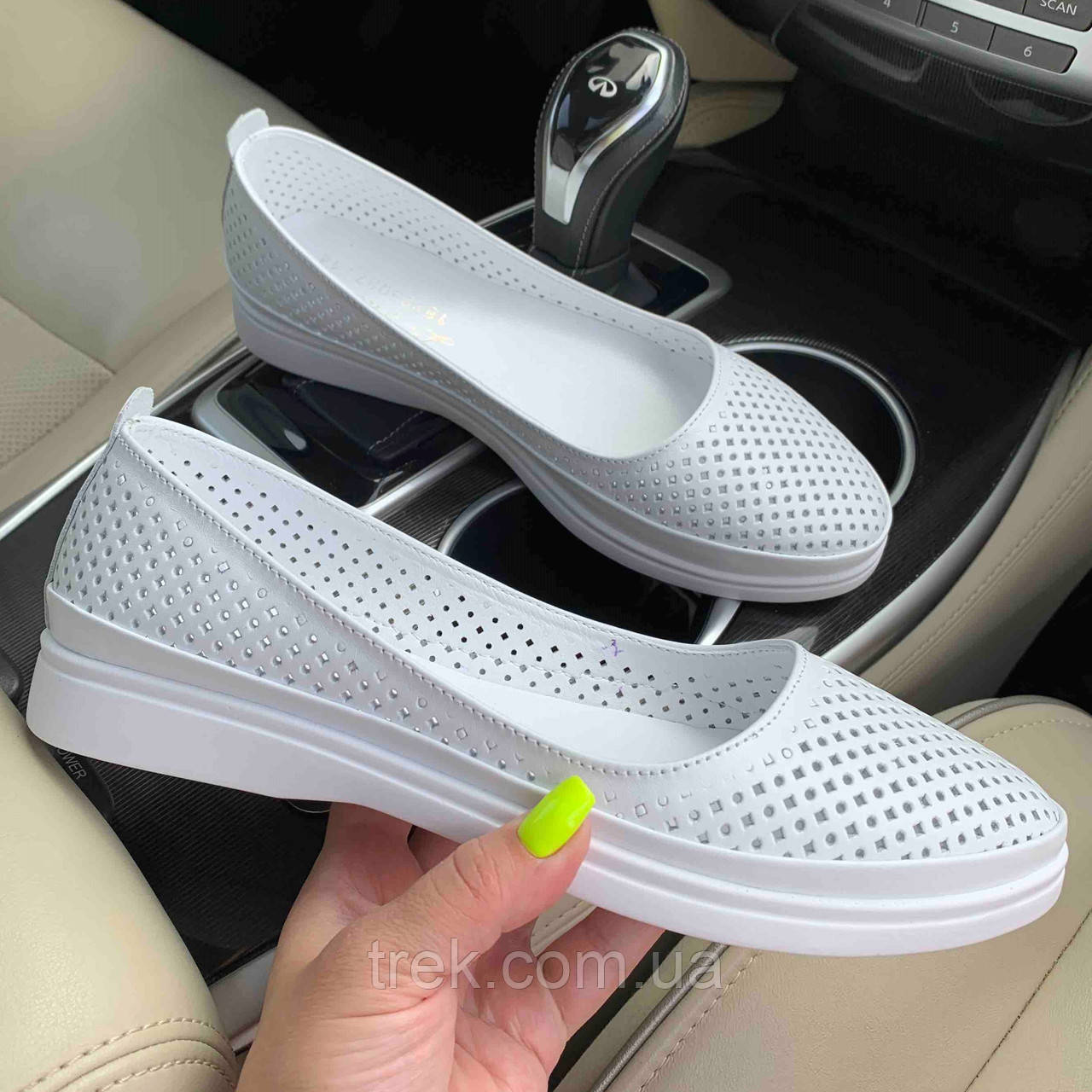 Туфлі жіночі шкіряні білі перф. /23698/ 41р, фото 1