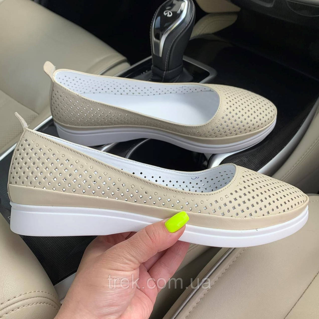 Туфлі жіночі шкіряні бежеві перф. /23697/ 38р, фото 1