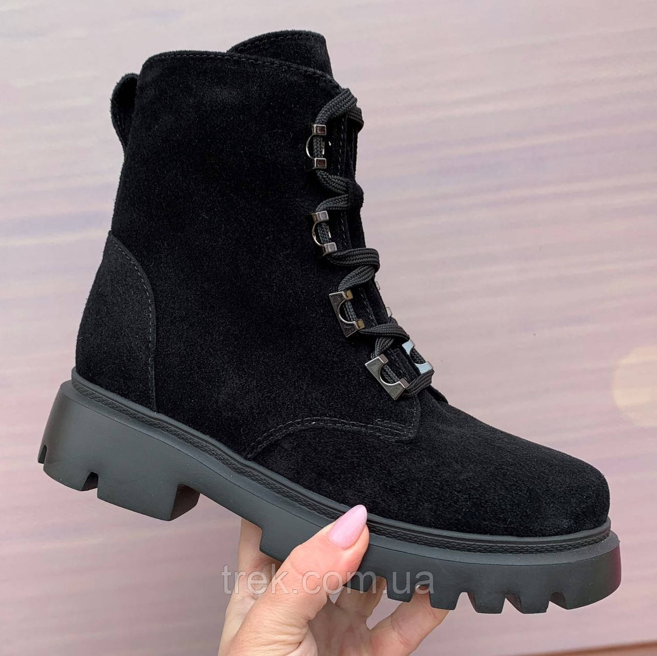 Черевики жіночі замшеві чорні /23465/ 38р, фото 1