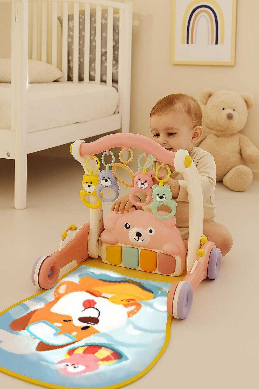 Дитяча каталка-ходунки 3 в 1 HE0613 Ходунки з килимком та ігровим центром, фото 1