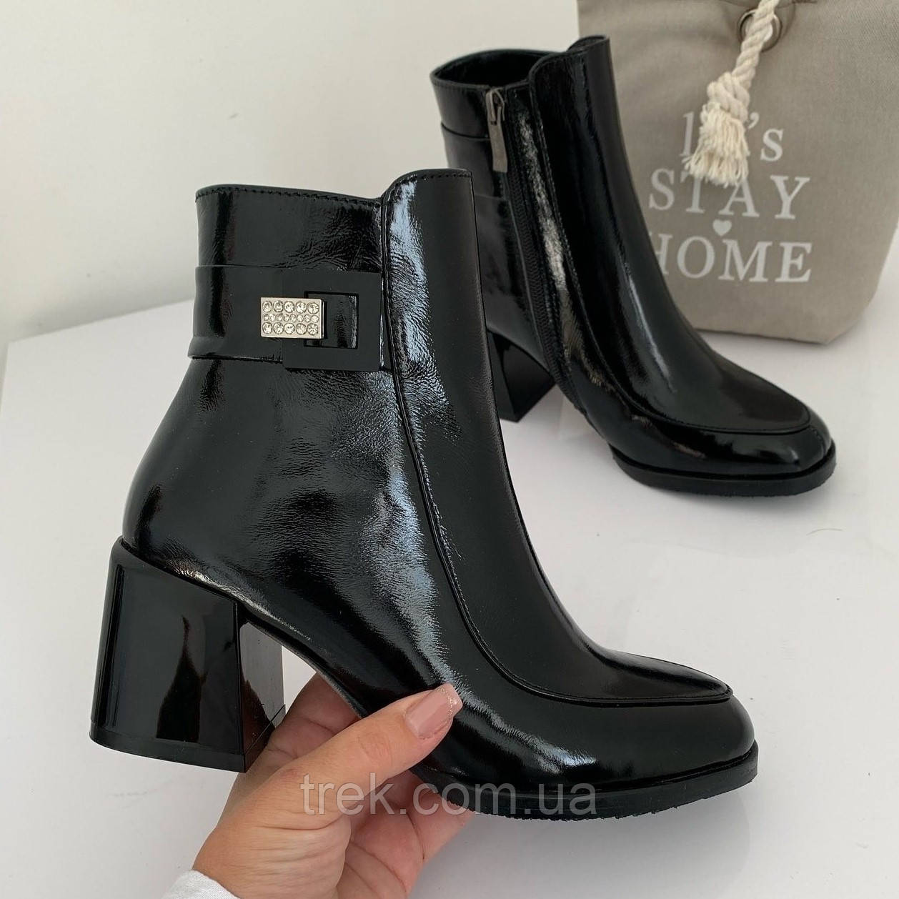Черевики на каблуку шкіряні лакові чорні /23845/ 37р, фото 1