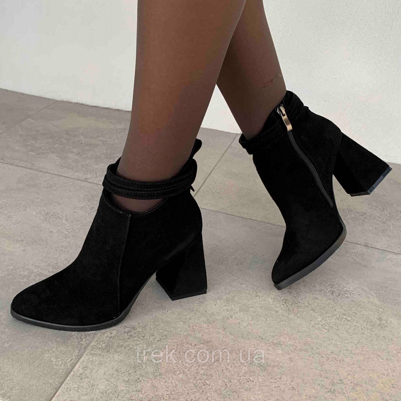 Черевики на каблуку замшеві чорні /23859/ 37р, фото 1