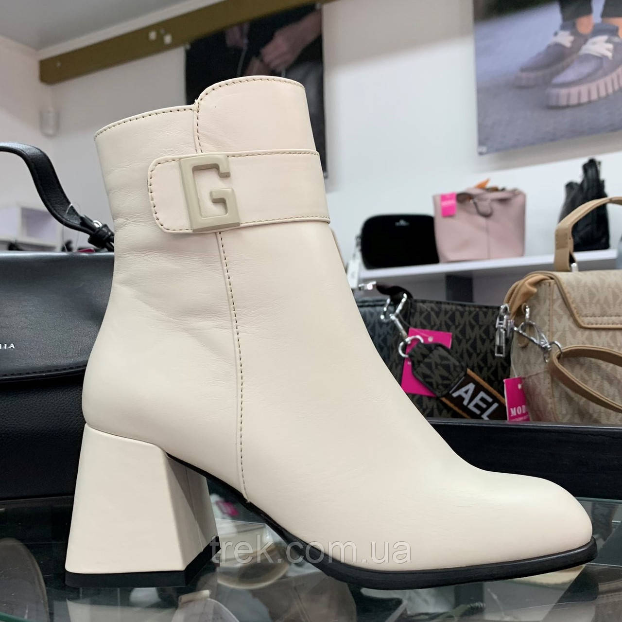 Черевики на каблуку шкіряні бежеві /23809/ 37р, фото 1