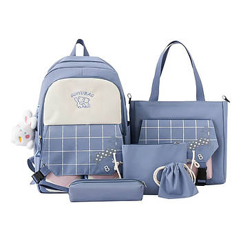 Шкільний набір 5в1, рюкзак 43х30х13см, сумка, клатч, пенал, мішечок, Синій / Шкільний портфель / Дитячий рюкзак