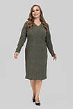 Жіноча сукня великого розміру Софі трикотажна тепла осінньо-зимова 50–60 оливкова, фото 2