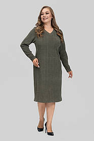 Жіноча сукня великого розміру Софі трикотажна тепла осінньо-зимова 50–60 оливкова
