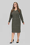Жіноча сукня великого розміру Софі трикотажна тепла осінньо-зимова 50–60 оливкова, фото 4