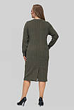 Жіноча сукня великого розміру Софі трикотажна тепла осінньо-зимова 50–60 оливкова, фото 7