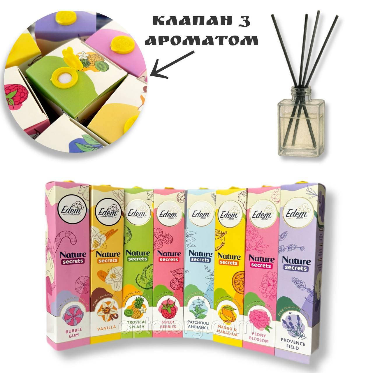 Аромадифузор Edem Home 90 мл аромати мікс ( з тестером), фото 1