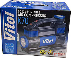 Автокомпресор Vitol К-70 150 psi 23 A 90 л 2 циліндра шланг 5 м клеми (К-70)