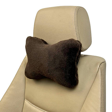 Автомобільна подушка на підголівник з еко-хутра в салон автомобіля Коричнева 1 шт, фото 1