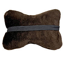 Автомобільна подушка на підголівник з еко-хутра в салон автомобіля Коричнева 1 шт, фото 4