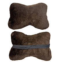 Автомобільні подушки на підголівник з еко-хутра в салон автомобіля Коричневі 2 шт, фото 4