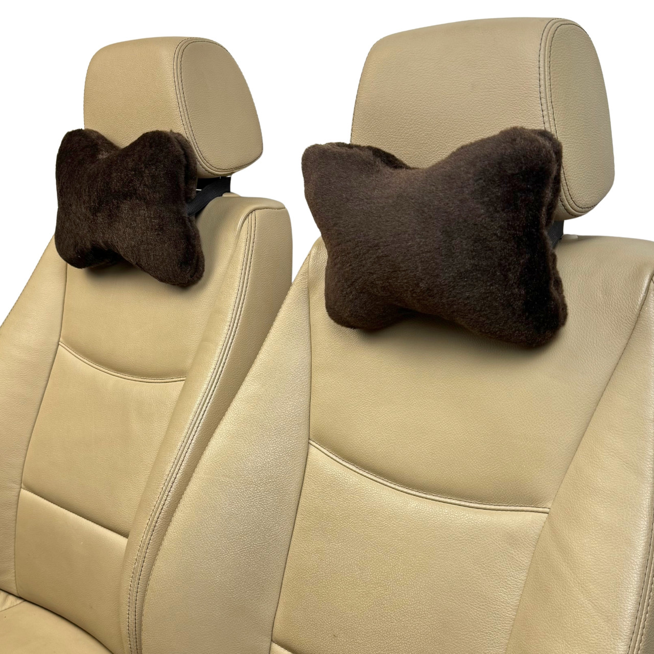 Автомобільні подушки на підголівник з еко-хутра в салон автомобіля Коричневі 2 шт