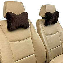 Автомобільні подушки на підголівник з еко-хутра в салон автомобіля Коричневі 2 шт, фото 3