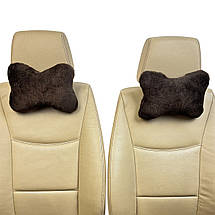 Автомобільні подушки на підголівник з еко-хутра в салон автомобіля Коричневі 2 шт, фото 2
