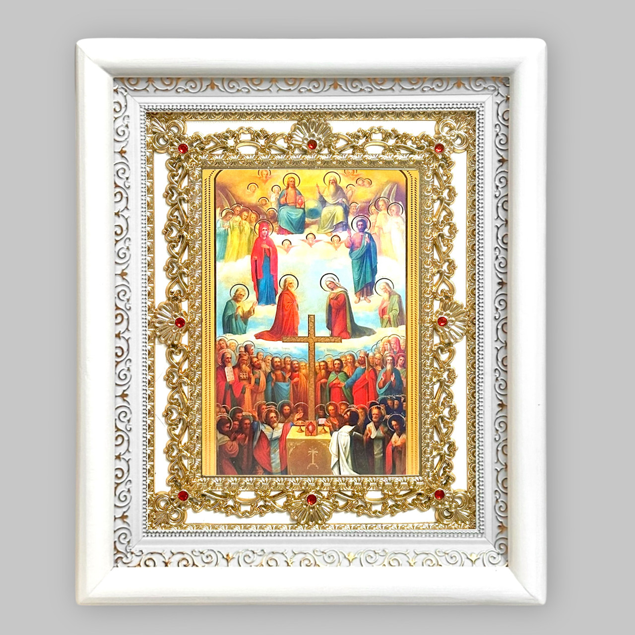 Ікона Собор всіх святих, лик 15х18 см, в білому кіоті з камінням, фото 1