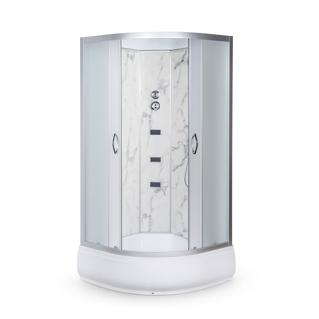 Душовий бокс Vivia TKF90-30 Білий онікс WG 90x90x215 см на середньому піддоні з гідромасажем матове скло