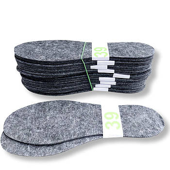Устілки для взуття фетр сірі 39 розмір (4 мм)