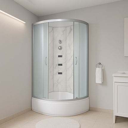 Душовий бокс Vivia TKF90-30 Білий мармур WG 90x90x215 см на середньому піддоні з гідромасажем розсувні двері, фото 2