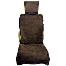 Хутряна накидка універсальний чохол - майка на переднє сидіння авто з овчини (Еко-хутро) коричнева, фото 3