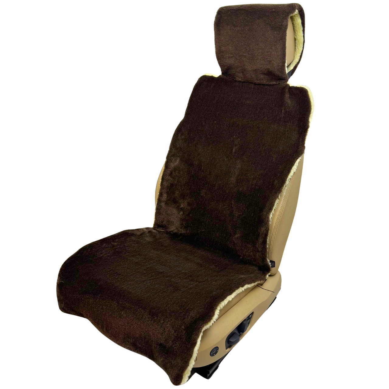 Хутряна накидка універсальний чохол - майка на переднє сидіння авто з овчини (Еко-хутро) коричнева