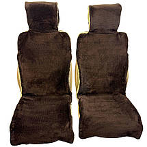 Хутряні накидки універсальні чохли - майки на передні сидіння авто з овчини (Еко-хутро) коричневі, фото 3