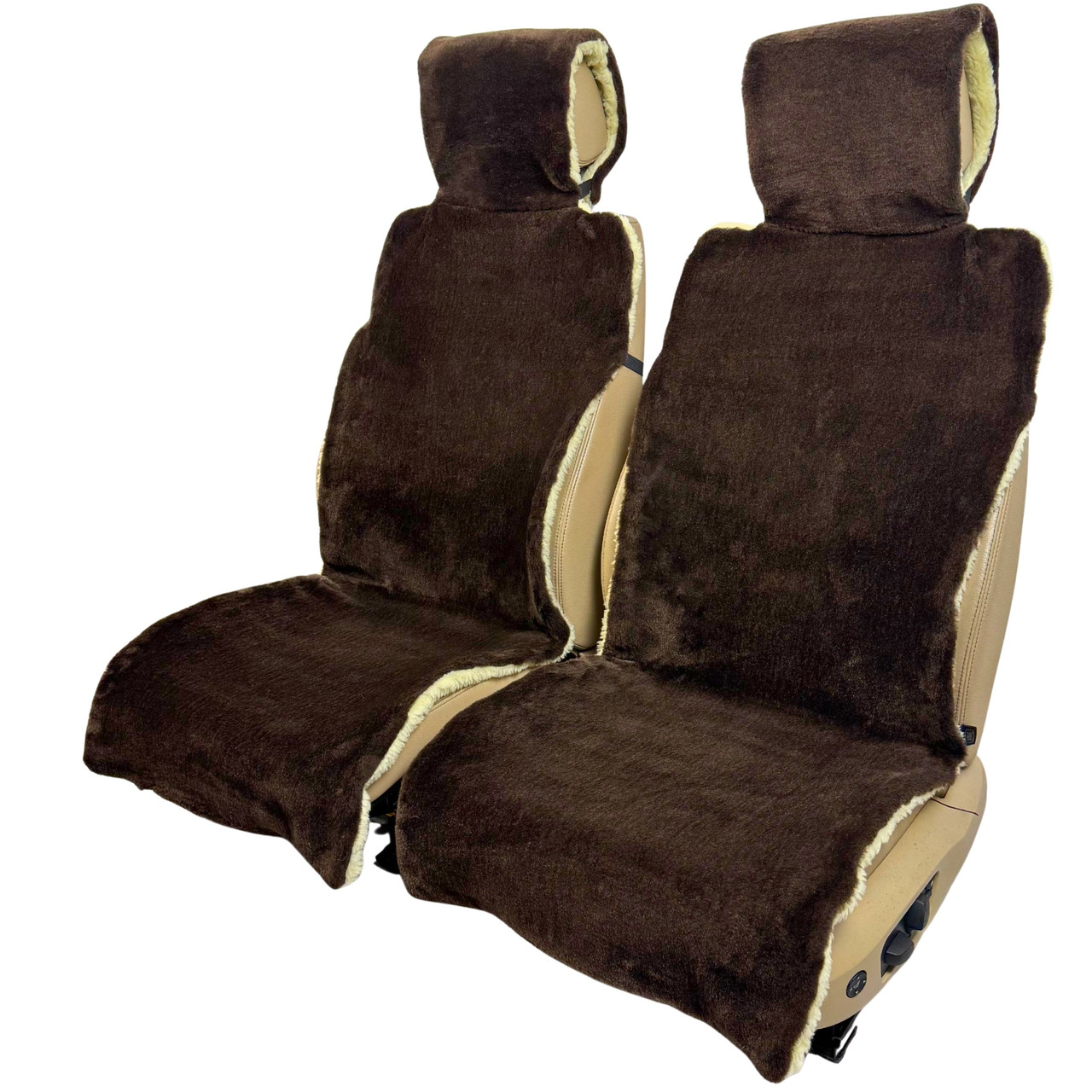 Хутряні накидки універсальні чохли - майки на передні сидіння авто з овчини (Еко-хутро) коричневі