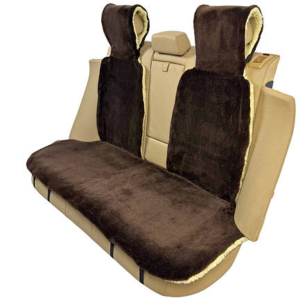 Хутряні накидки універсальні чохли - майка на заднє сидіння авто з овчини (Еко-хутро) коричневі, фото 1