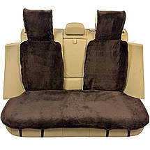Хутряні накидки універсальні чохли - майка на заднє сидіння авто з овчини (Еко-хутро) коричневі, фото 3