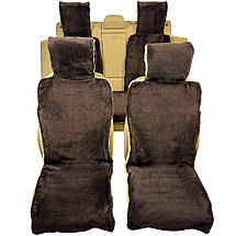 Хутряні накидки універсальні чохли - майки на 2 передні та заднє сидіння авто з овчини (Еко-хутро) коричневі, фото 3