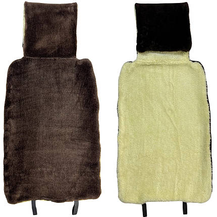 Додаткова хутряна накидка на спинку заднього сидіння автомобіля коричнева з підголовником, фото 2