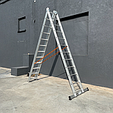 Драбина алюмінієва на 3 секції по 10 сходинок універсальна, фото 6