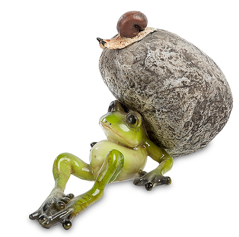 Декоративна маленька статуетка жабки "Придавило" з полістоуну висота 9,5 см, фото 1