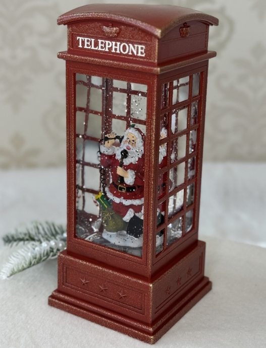 ❤️Новорічний музичний декор з автопіддувом Телефонна будка "Санта" 25х10,5х10,5см, фото 1